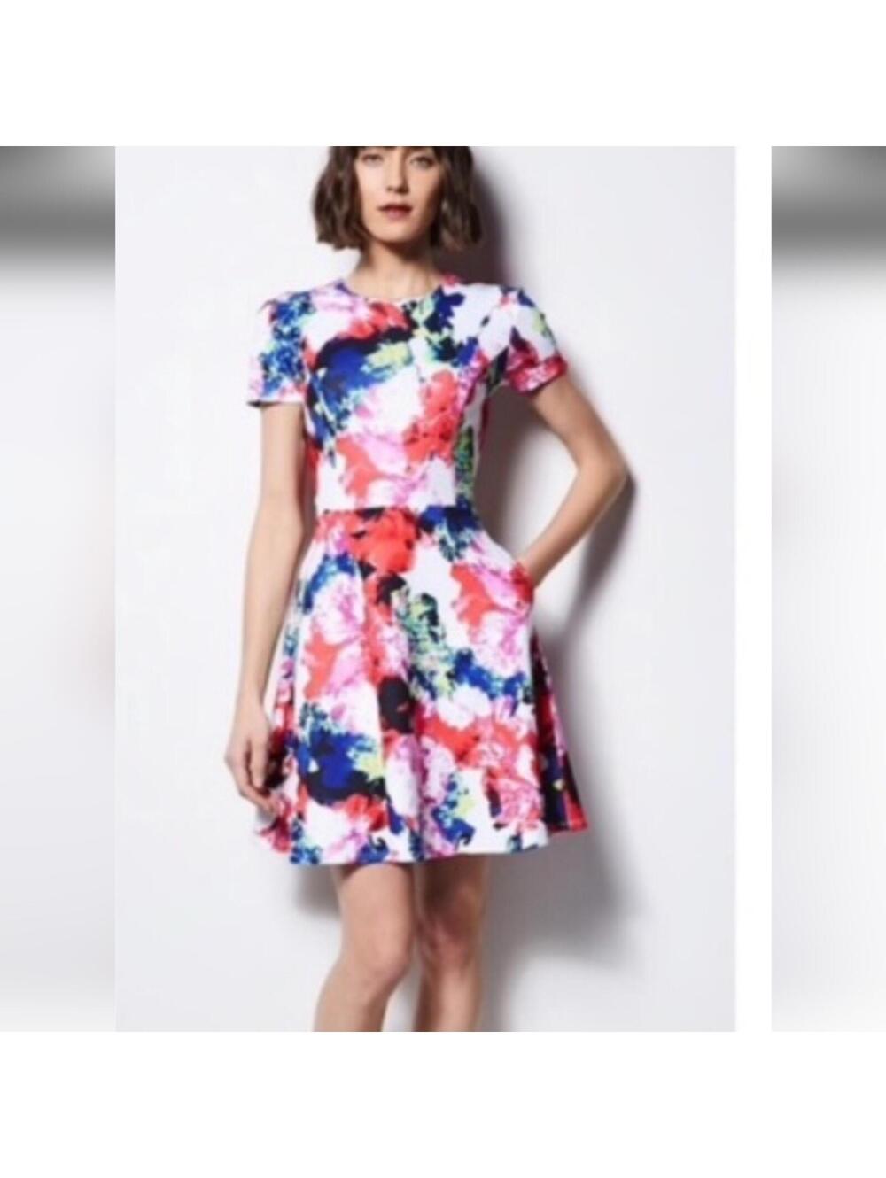Milly Vibrant Floral Fit & Flare Mini Dress Size 12 Excellent Condition Luxury